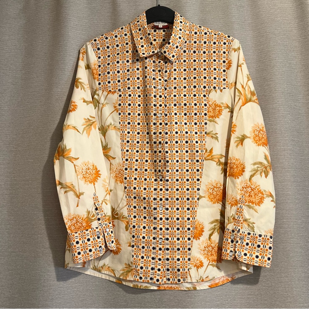 SUNO Mixed Print Floral‎ & Geometric Button Down Shirt